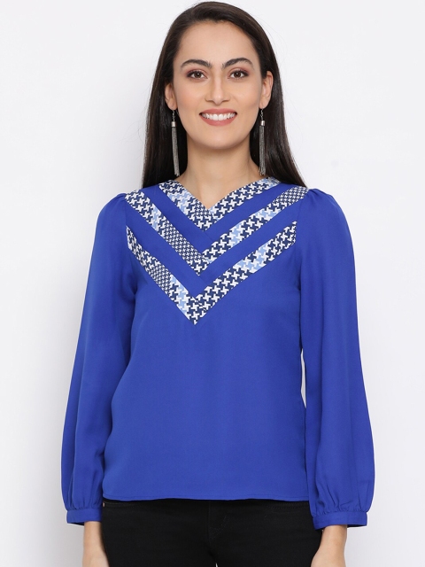 

ALL WAYS YOU Women Blue & Navy Blue Geometric Print Top