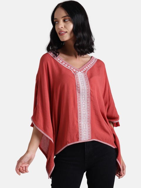 

Chumbak Women Red & White Applique Kaftan Top