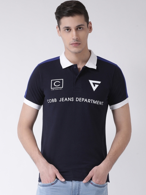 COBB Men Navy Blue Printed Polo Collar T-shirt