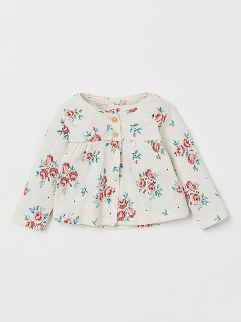 

H&M Infant Off White & Red Floral Print Ribbed Cardigan