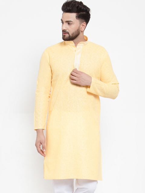 

Jompers Men Yellow Woven Design Straight Kurta