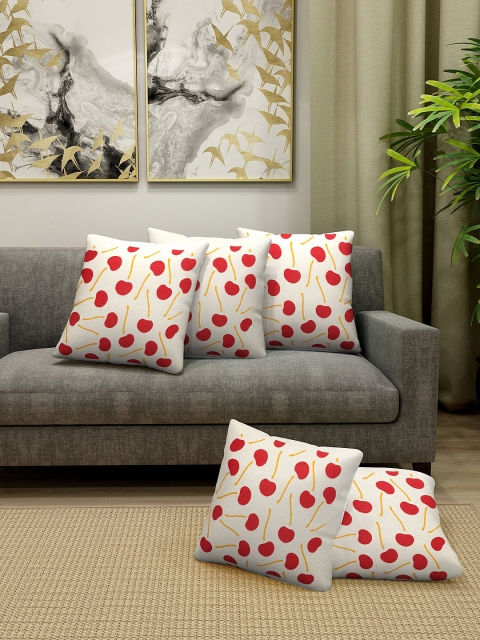 

KLOTTHE Set of 5 Red & Off-White Printed Square Cushion