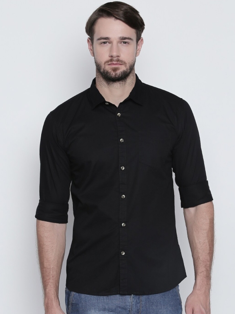 

ROLLER FASHIONS Men Black Slim Fit Solid Casual Shirt