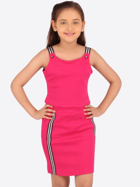 

CUTECUMBER Girls Pink Self Design Top with Skirt