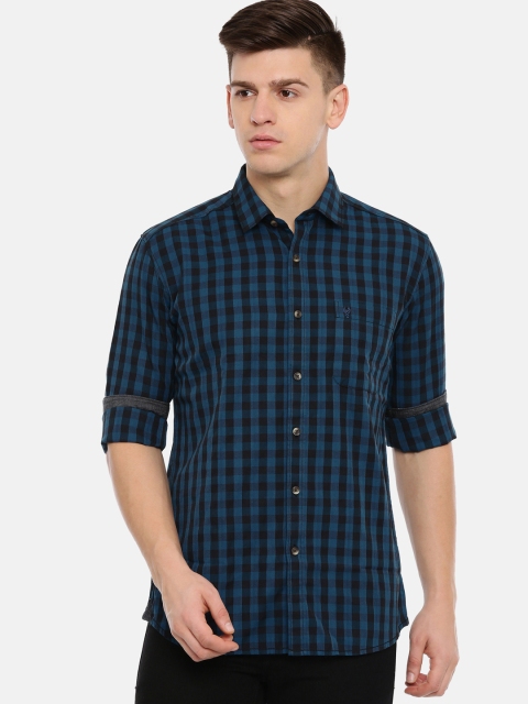 

Classic Polo Men Navy Blue & Black Regular Fit Checked Casual Shirt