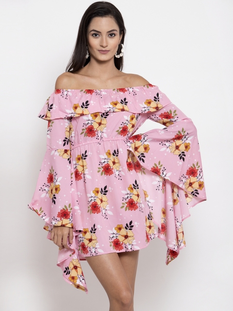

ATRAENTA Women Pink Floral Printed Fit and Flare Dress