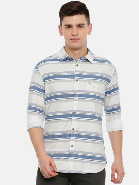 

Classic Polo Men White & Blue Regular Fit Striped Casual Shirt