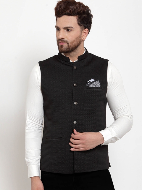 

MAXENCE Men Black Woven Design Nehru Jacket