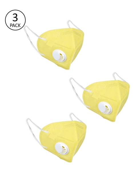 

OOMPH Unisex 3 Pcs Yellow 5-Ply Valved Anti-Pollution Reusable KN95 Masks