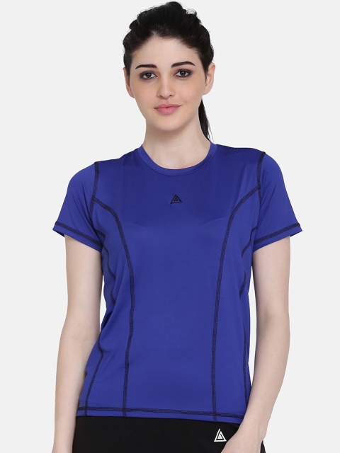 Aesthetic Bodies Women Blue Solid Round Neck T-shirt