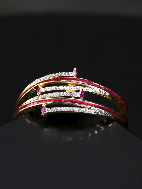 

Yellow Chimes Set Of 2 Gold Plated Pink & White AD Studded Handcrafted Bangles