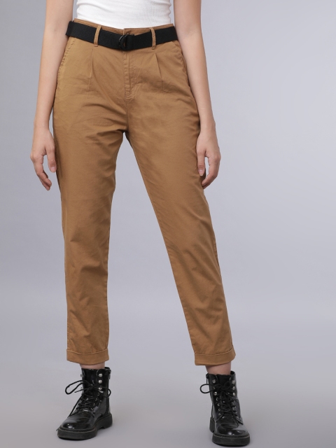 

Tokyo Talkies Women Brown Straight Fit Solid Regular Trousers