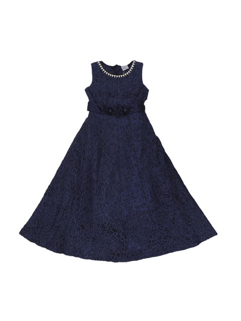 

Doodle Girls Navy Blue Self Design Maxi Dress