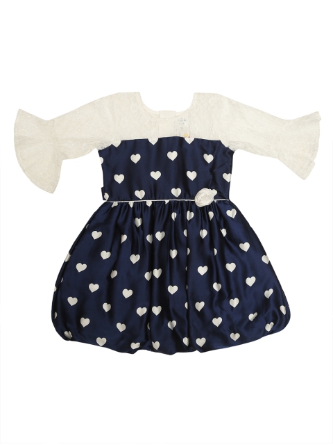 

Doodle Girls Navy Blue & Off-White Printed Fit and Flare Dress