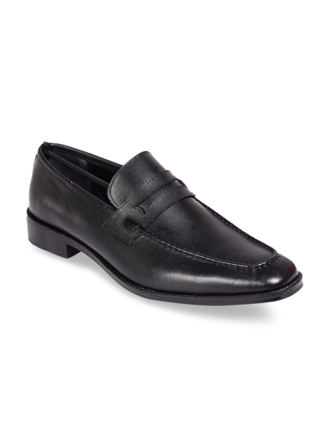 

MOURETTI Men Black Solid Leather Formal Loafers