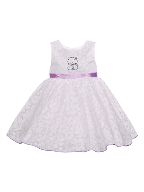 

Wish Karo Girls White & Lavender Self Design Fit and Flare Dress