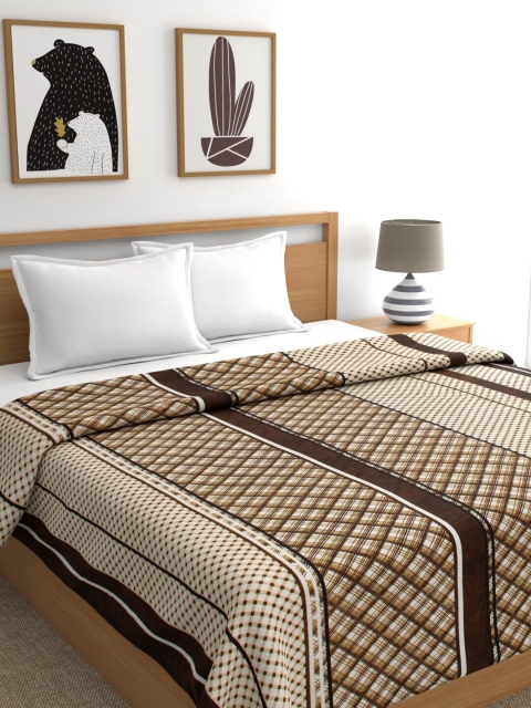 

A Homes Grace Brown & Off-White Checked AC Room 233 GSM Double Bed Blanket