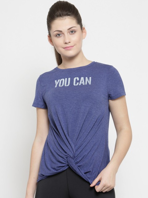 

BUKKUM Women Blue Solid Round Neck T-shirt