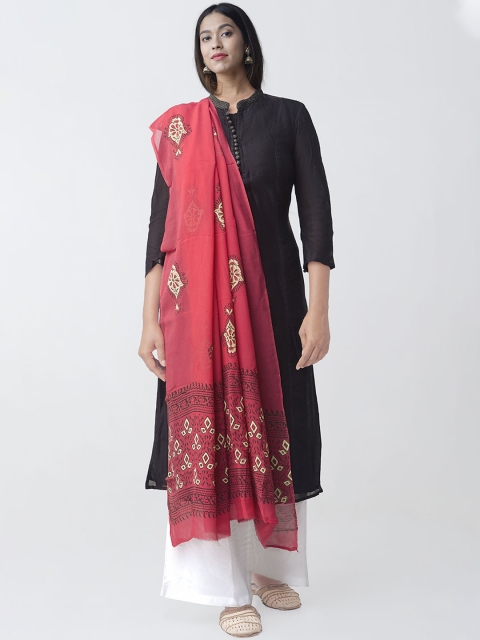 

Unnati Silks Red & Off-White Ethnic Motif Print Sustainable Dupatta