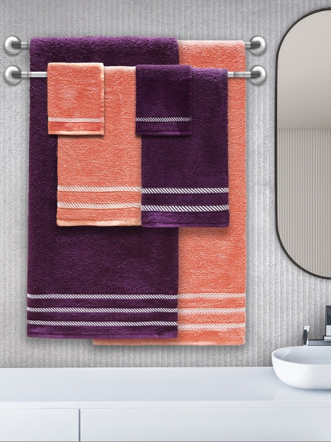 

Trident Unisex Set Of 6 Solid 380 GSM Comfort Living Towels, Purple