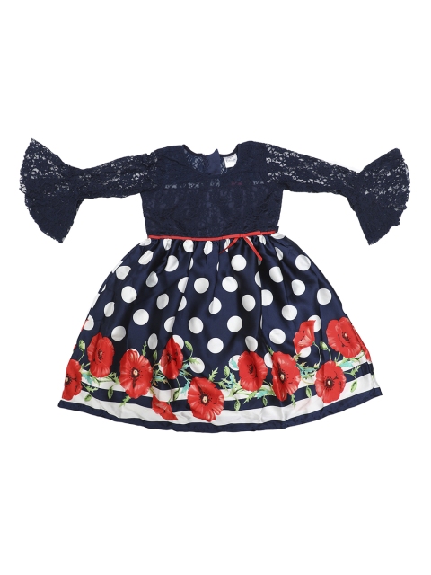 

Doodle Girls Navy Blue Printed Fit and Flare Dress