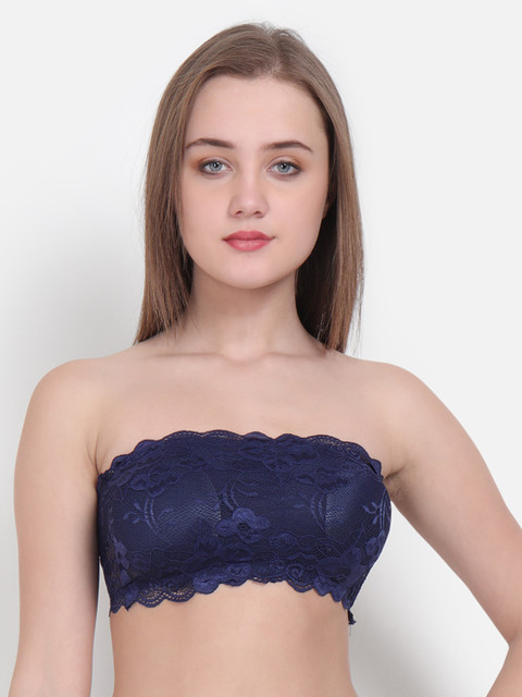 

Golden Girl Navy Blue Lace Non-Wired Lightly Padded Bandeau Bra 521_Navy_30A
