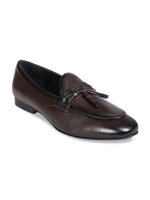 

MOURETTI Men Brown Textured Leather Formal Loafers