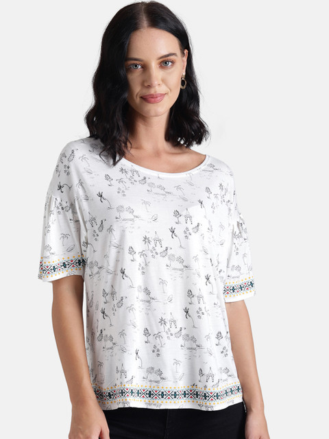 

Chumbak Women White Printed Round Neck T-shirt