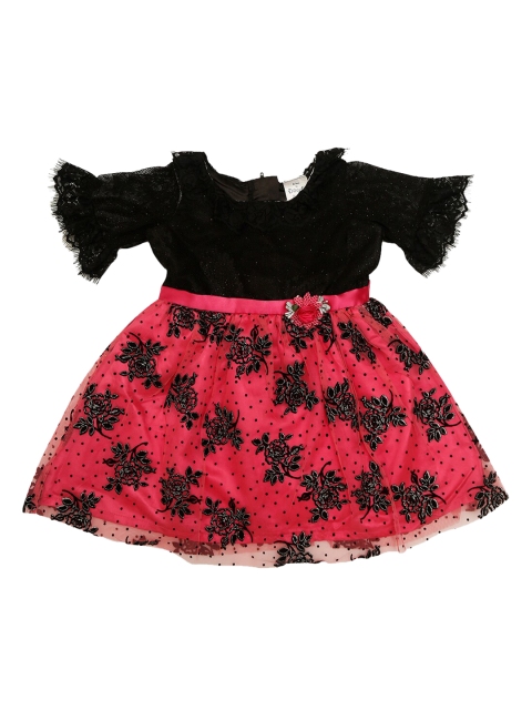 

Doodle Girls Pink & Black Self Design Fit and Flare Dress