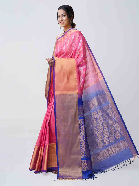 

Unnati Silks Pink Silk Cotton Woven Design Kanjeevaram Saree