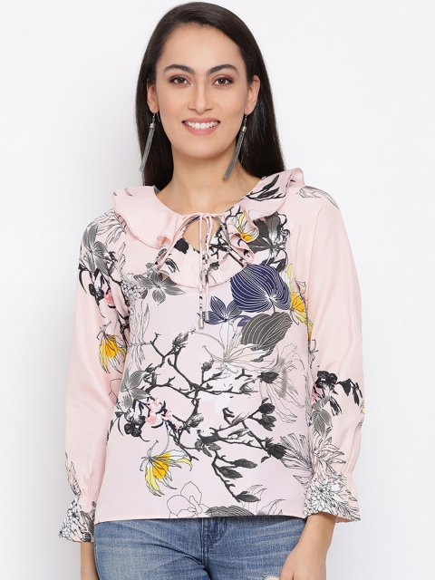 ALL WAYS YOU Women Pink & Navy Blue Floral Printed Top