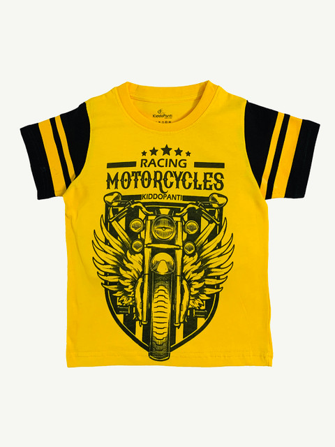 

KiddoPanti Boys Yellow & Black Printed Round Neck T-shirt