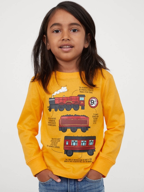 

H&M Girls Mustard Yellow Glitter-Print Top