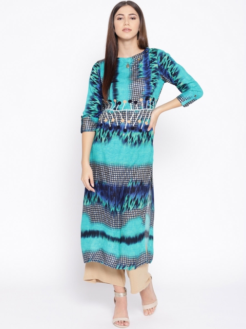 

Geelove Women Blue & Navy Blue Printed Straight Kurta