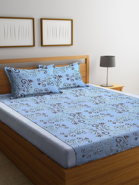 

NEUDIS Blue Floral 180 TC Cotton 1 Queen Bedsheet with 2 Pillow Covers