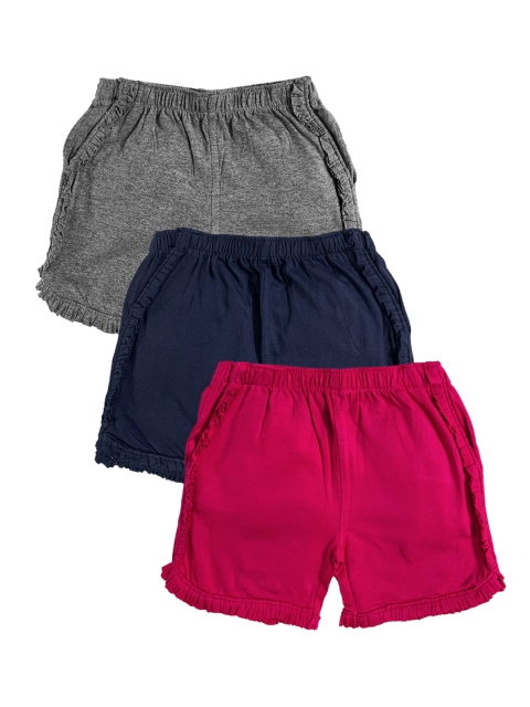 

KiddoPanti Girls Pack Of 3 Solid Regular Shorts, Navy blue