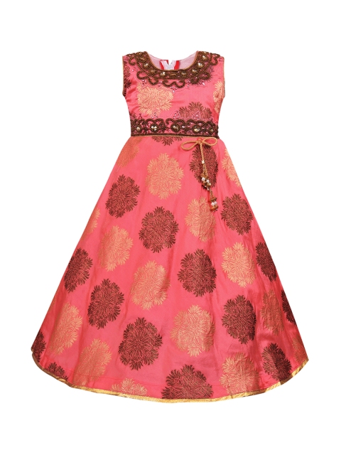 

Wish Karo Girls Peach-Coloured Printed Fit and Flare Dress