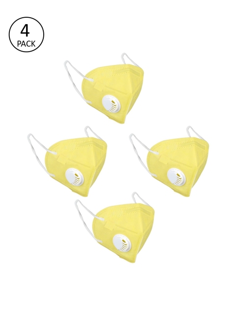 

OOMPH Unisex 4Pcs 5Ply Protective Outdoor Face Masks With Valve, Yellow