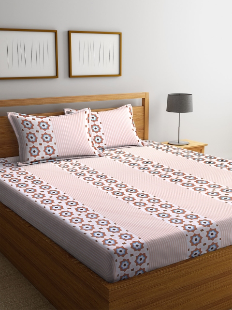 

NEUDIS Peach & Brown Floral 210 TC Cotton 1 Queen Bedsheet with 2 Pillow Covers