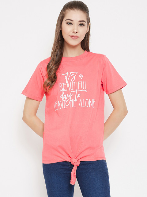 

LUCERO Women Peach Printed Top with Front Knot Detail