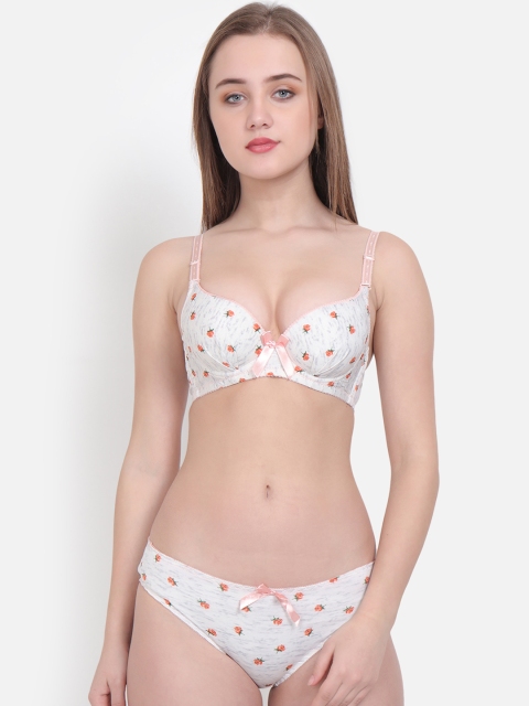 

Lebami Women Grey & Orange Floral Printed lingerie Set 1689