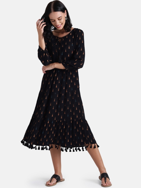 

Chumbak Women Black Printed Fit and Flare Dress