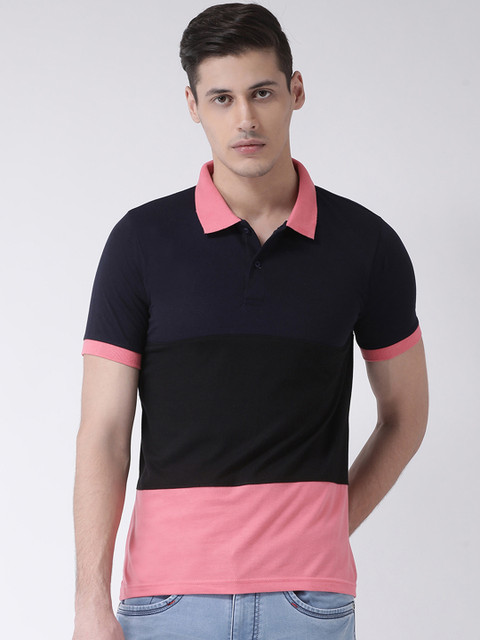 

COBB Men Black & Pink Colourblocked Polo Collar T-shirt