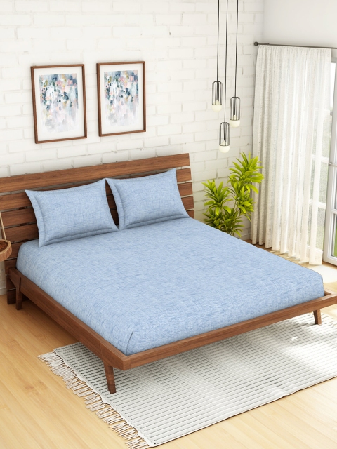 

SPACES Blue Solid 210 TC Cotton 1 King Bedsheet with 2 Pillow Covers