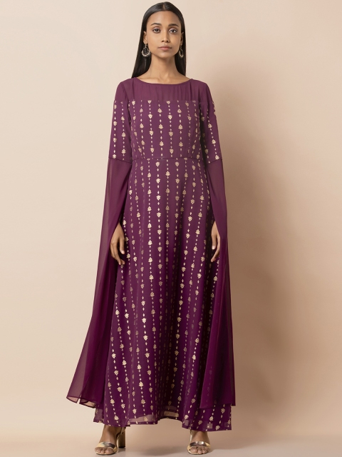 

INDYA Women Maroon Printed Maxi Dress, Burgundy
