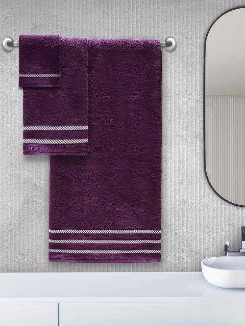 

Trident Unisex Set Of 6 Purple Solid 380 GSM Comfort Living Towels