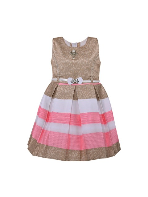 

Wish Karo Girls Brown & Pink Striped Fit and Flare Dress