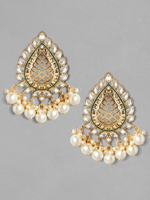 

Rubans Gold-Plated & White Handcrafted Leaf Shaped Drop Earrings