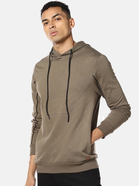 

Campus Sutra Men Olive Brown Solid Hooded Sweatshirt
