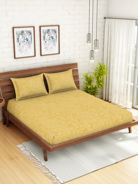

SPACES Beige Abstract 210 TC Cotton 1 King Bedsheet with 2 Pillow Covers
